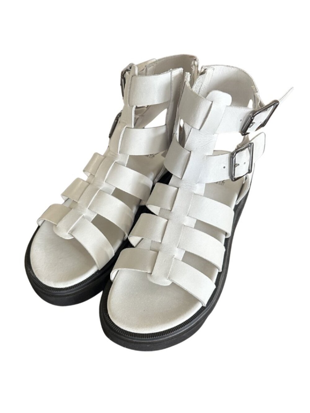White Leather Gladiator Sandals by Miz Mooz (Size 41)